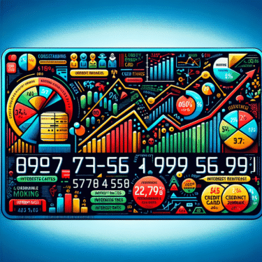 A Norwegian credit card with financial graphs and interest rate symbols, representing the concept of understanding credit card costs and interest rates.