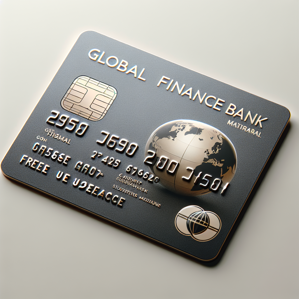 Nærbilde av et elegant MasterCard-kredittkort merket GE Money Bank på en nøytral bakgrunn, med ikoner for gebyrfri bruk og sikkerhet, moderne og profesjonell stil